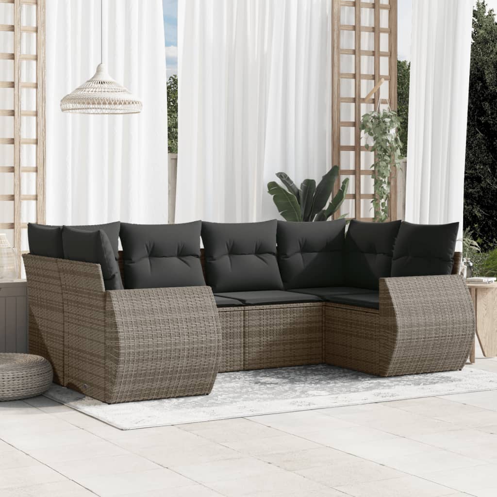 Sofasæt Til Haven 6 Dele Med Hynder Polyrattan - Grå