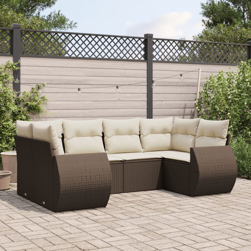 Sofasæt Til Haven 6 Dele Med Hynder Polyrattan - Brun og cremefarvet