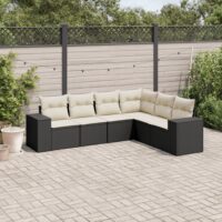 Sofasæt Til Haven 6 Dele Med Hynder Polyrattan – Sort og cremefarvet / Uden bord