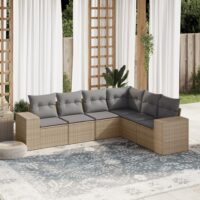 Sofasæt Til Haven 6 Dele Med Hynder Polyrattan – beige og grå / Uden bord