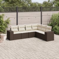 Sofasæt Til Haven 6 Dele Med Hynder Polyrattan – Brun og cremefarvet / Uden bord