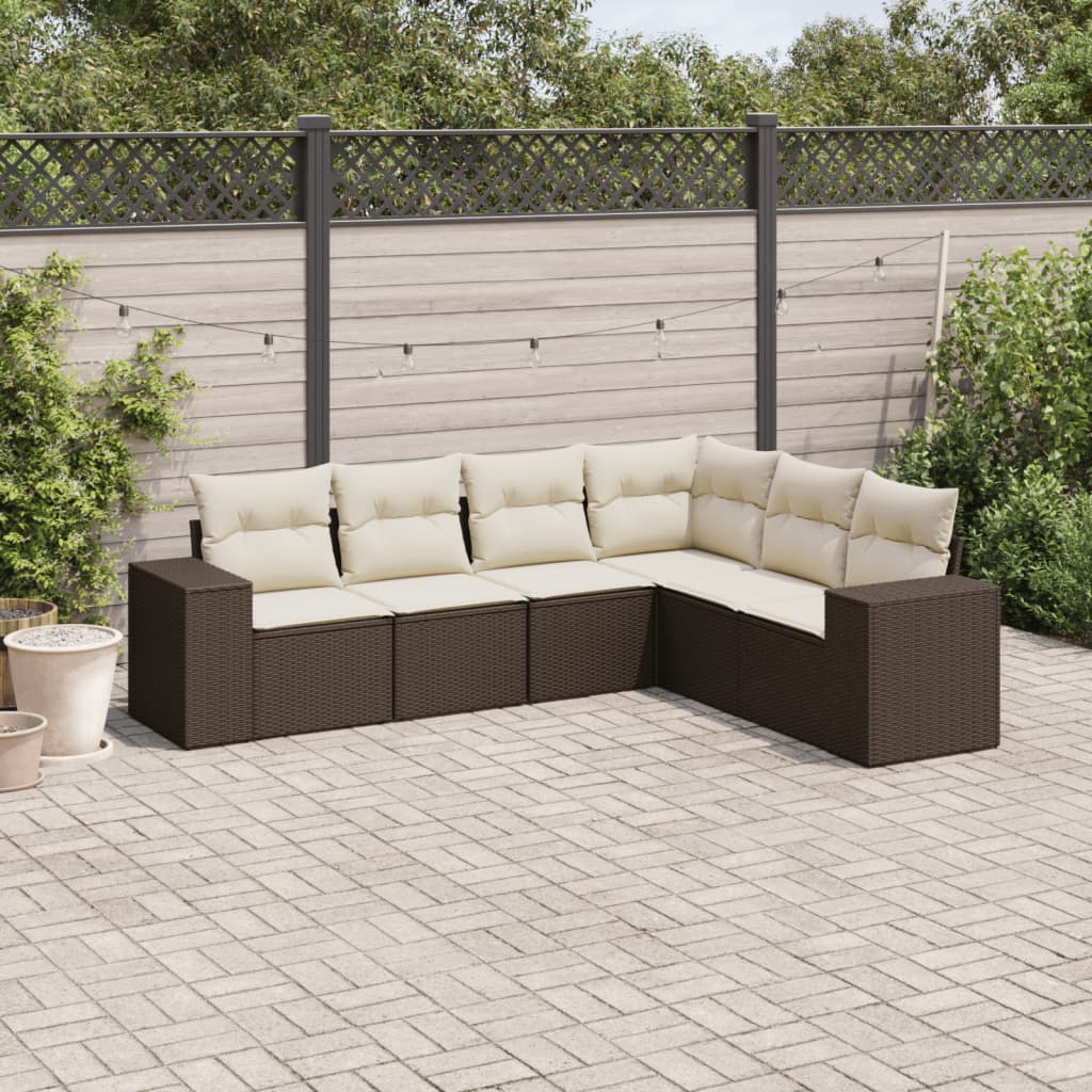 Sofasæt Til Haven 6 Dele Med Hynder Polyrattan - Brun og cremefarvet / Uden bord