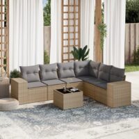 Sofasæt Til Haven 6 Dele Med Hynder Polyrattan – beige og grå / Med bord