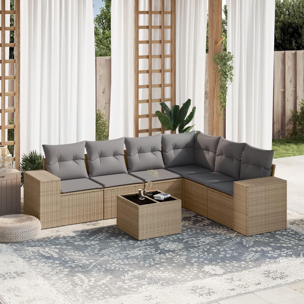 Sofasæt Til Haven 6 Dele Med Hynder Polyrattan - beige og grå / Med bord