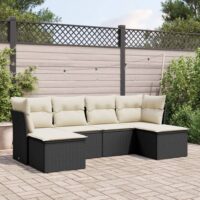Sofasæt Til Haven 6 Dele Med Hynder Polyrattan - Sort og cremefarvet / Med bord