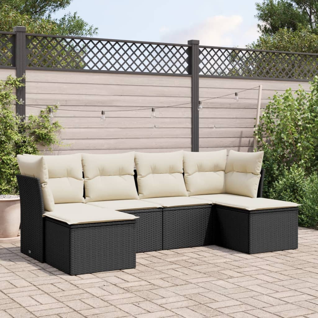 Sofasæt Til Haven 6 Dele Med Hynder Polyrattan - Sort og cremefarvet / Med bord