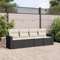 Sofasæt Til Haven 4 Dele Med Hynder Polyrattan - Sort og cremefarvet / Uden bord