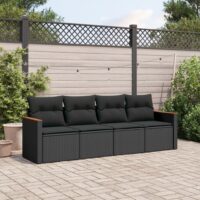 Sofasæt Til Haven 4 Dele Med Hynder Polyrattan – Sort / Uden bord