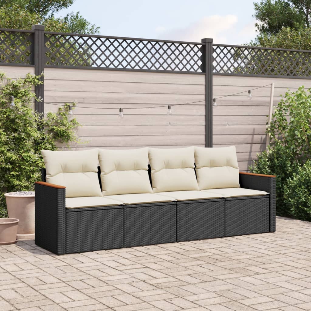 Sofasæt Til Haven 4 Dele Med Hynder Polyrattan - Sort og cremefarvet / Uden bord