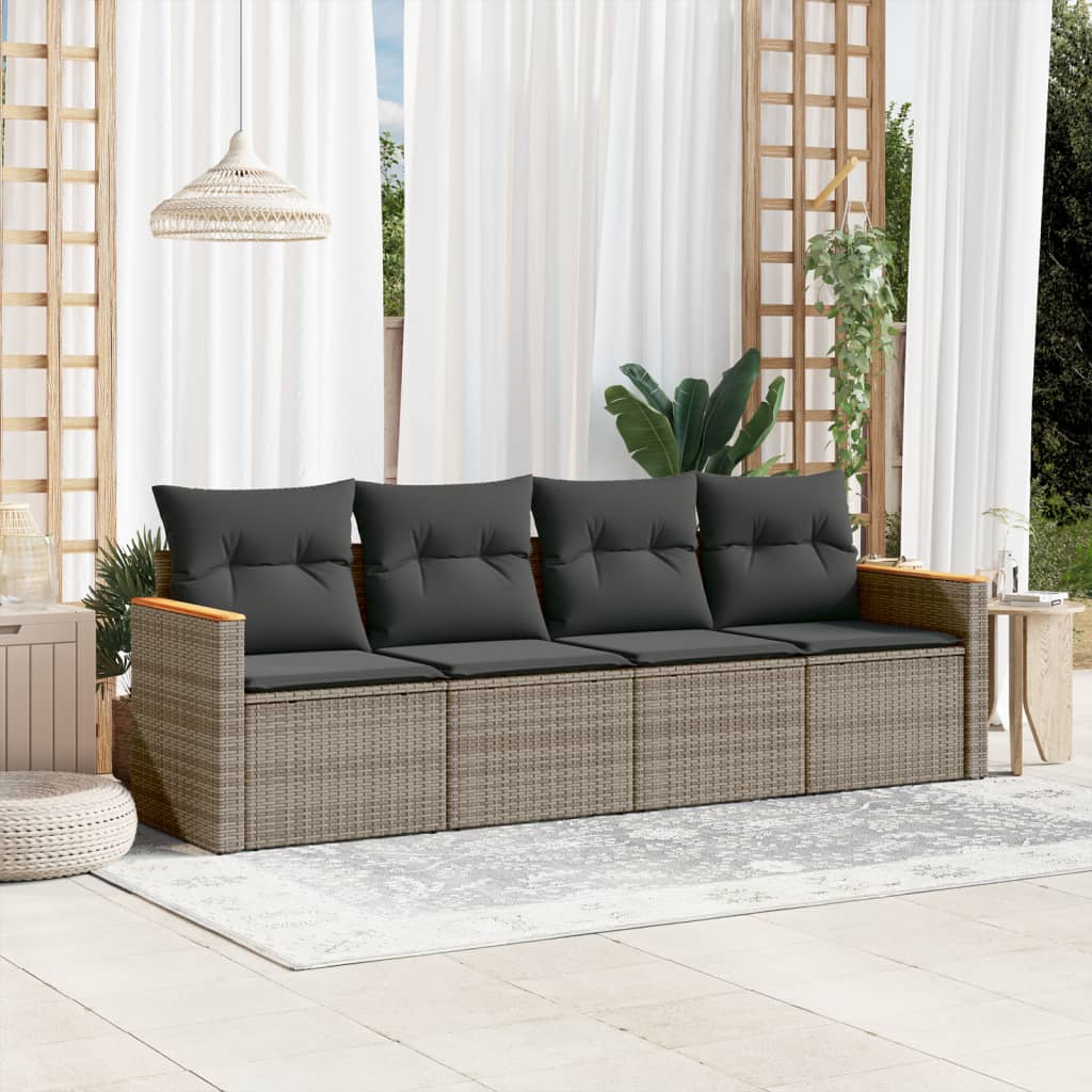 Sofasæt Til Haven 4 Dele Med Hynder Polyrattan - Grå / Uden bord