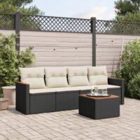 Sofasæt Til Haven 4 Dele Med Hynder Polyrattan – Sort og cremefarvet / Med bord