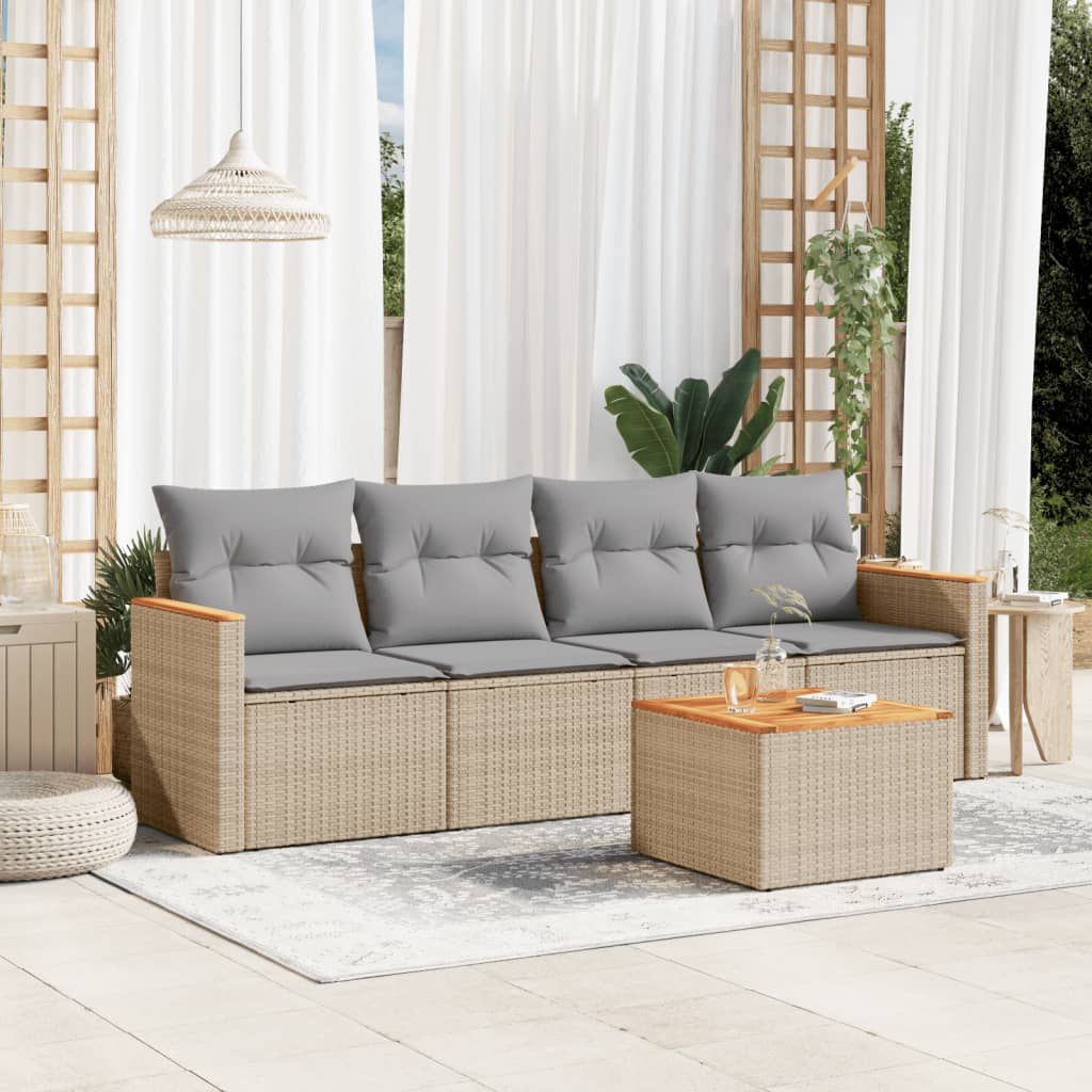 Sofasæt Til Haven 4 Dele Med Hynder Polyrattan - Blandet beige / Med bord