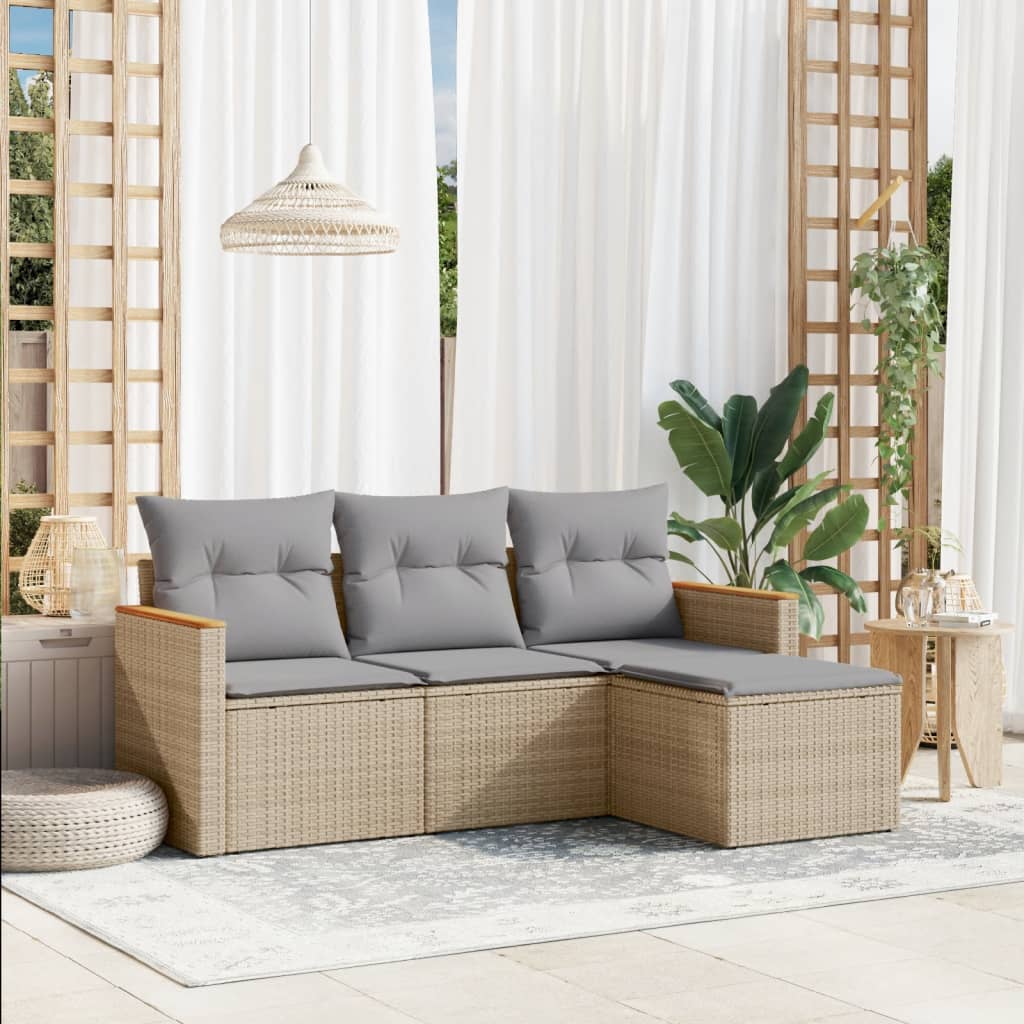 Sofasæt Til Haven 4 Dele Med Hynder Polyrattan - Blandet beige / Uden bord