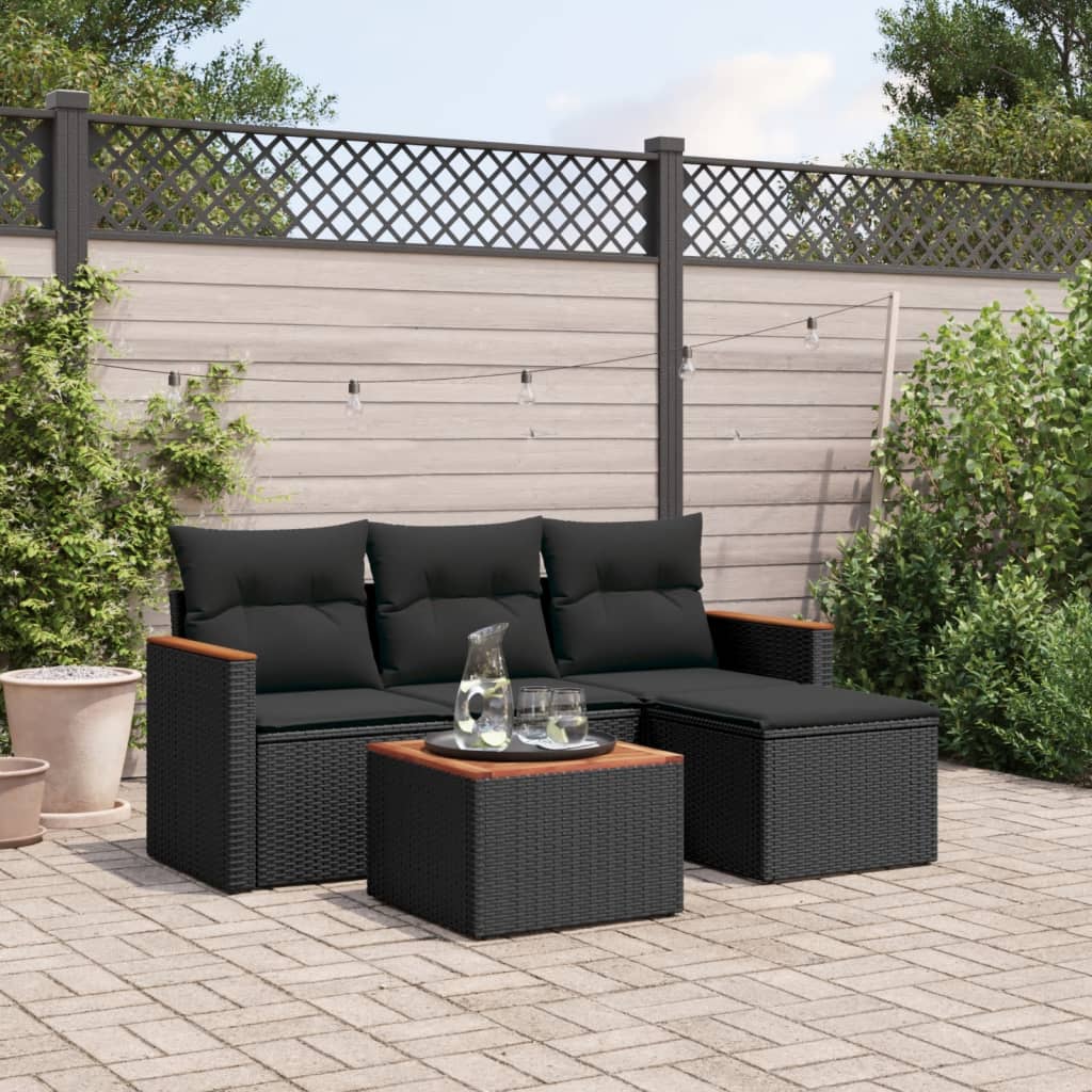 Sofasæt Til Haven 4 Dele Med Hynder Polyrattan - Sort / Med bord