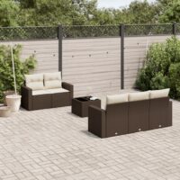 Sofasæt Til Haven 6 Dele Med Hynder Polyrattan – Brun og cremefarvet