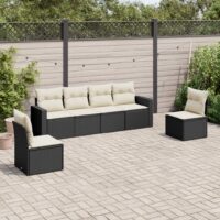 Sofasæt Til Haven 6 Dele Med Hynder Polyrattan – Sort og cremefarvet / Uden bord
