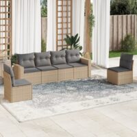 Sofasæt Til Haven 6 Dele Med Hynder Polyrattan – beige og grå / Uden bord