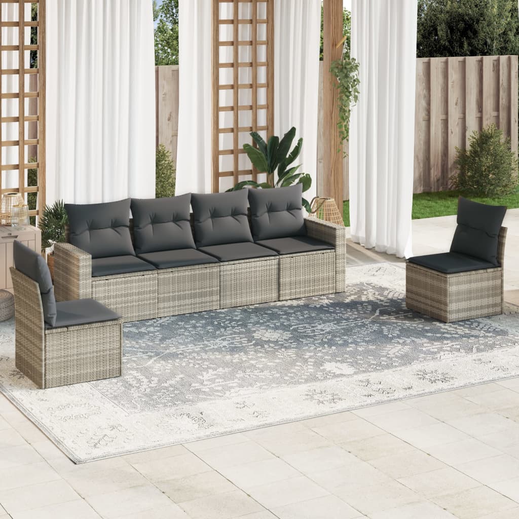Sofasæt Til Haven 6 Dele Med Hynder Polyrattan - Lysegrå / Uden bord