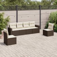 Sofasæt Til Haven 6 Dele Med Hynder Polyrattan – Brun og cremefarvet / Uden bord