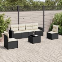 Sofasæt Til Haven 6 Dele Med Hynder Polyrattan – Sort og cremefarvet / Med bord