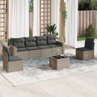 Sofasæt Til Haven 6 Dele Med Hynder Polyrattan – Grå / Med bord