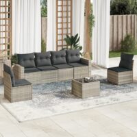 Sofasæt Til Haven 6 Dele Med Hynder Polyrattan – Lysegrå / Med bord