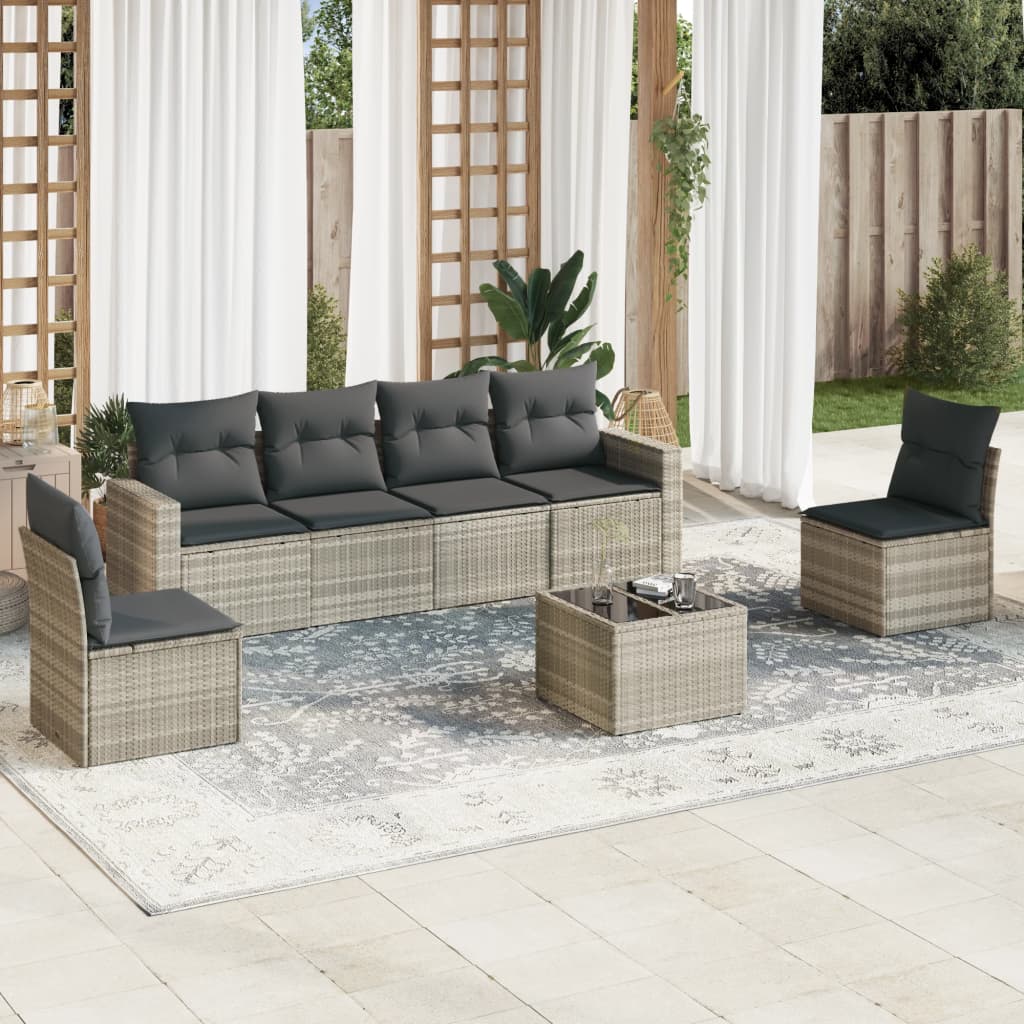 Sofasæt Til Haven 6 Dele Med Hynder Polyrattan - Lysegrå / Med bord