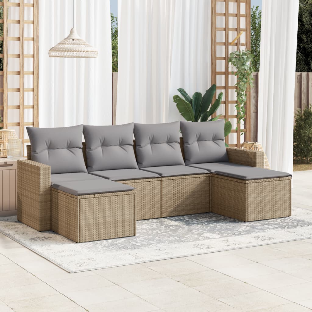 Sofasæt Til Haven 6 Dele Med Hynder Polyrattan - beige og grå / Uden bord