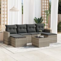 Sofasæt Til Haven 6 Dele Med Hynder Polyrattan – Lysegrå / Med bord