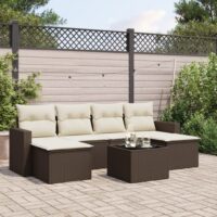 Sofasæt Til Haven 6 Dele Med Hynder Polyrattan – Brun og cremefarvet / Med bord