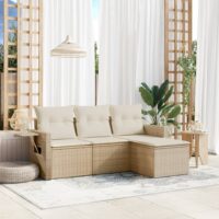 Sofasæt Til Haven 4 Dele Med Hynder Polyrattan – Beige og cremefarvet