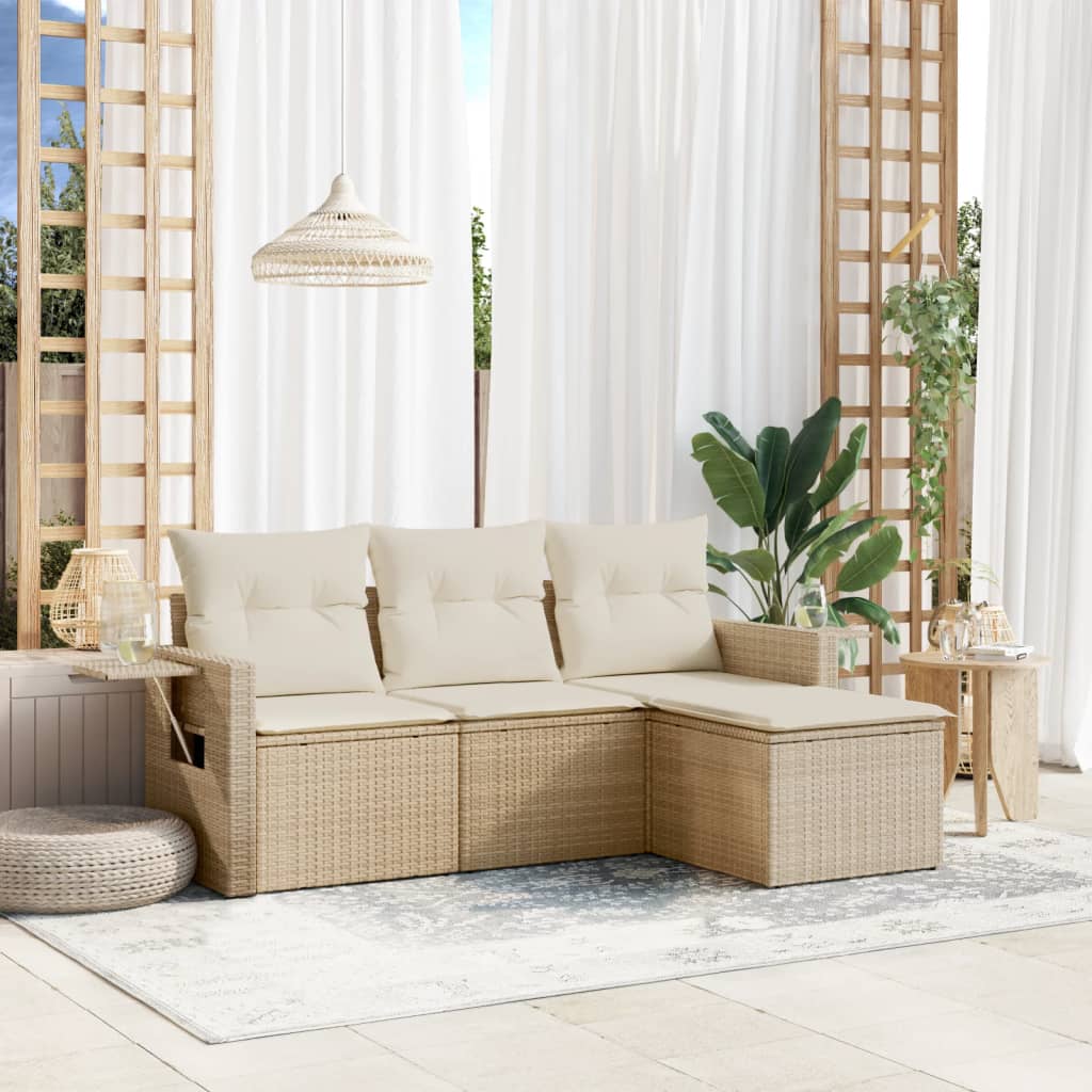 Sofasæt Til Haven 4 Dele Med Hynder Polyrattan - Beige og cremefarvet