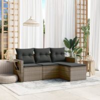 Sofasæt Til Haven 4 Dele Med Hynder Polyrattan – Grå
