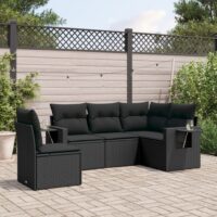 Sofasæt Til Haven 5 Dele Med Hynder Polyrattan – Sort / Uden bord
