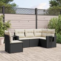 Sofasæt Til Haven 5 Dele Med Hynder Polyrattan – Sort og cremefarvet / Uden bord