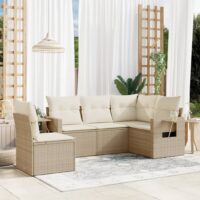Sofasæt Til Haven 5 Dele Med Hynder Polyrattan – beige og cremefarvet / Uden bord