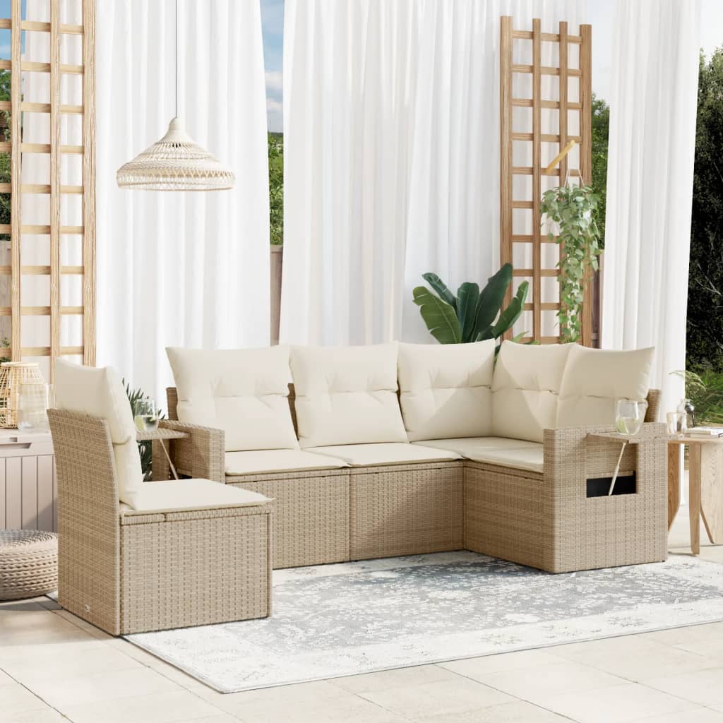 Sofasæt Til Haven 5 Dele Med Hynder Polyrattan - beige og cremefarvet / Uden bord