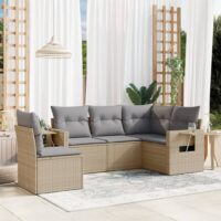 Sofasæt Til Haven 5 Dele Med Hynder Polyrattan – beige og grå / Uden bord