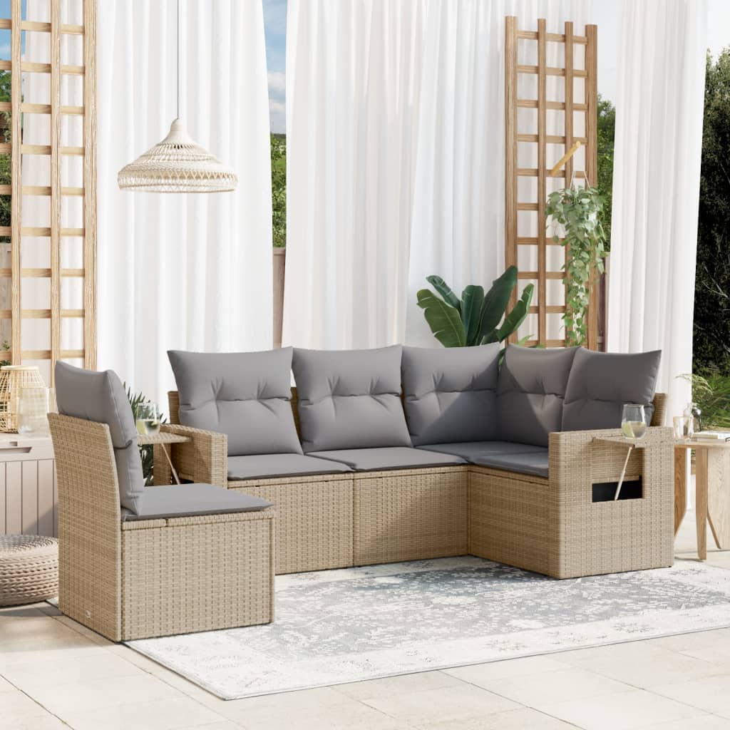 Sofasæt Til Haven 5 Dele Med Hynder Polyrattan - beige og grå / Uden bord