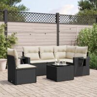 Sofasæt Til Haven 5 Dele Med Hynder Polyrattan – Sort og cremefarvet / Med bord