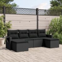 Sofasæt Til Haven 6 Dele Med Hynder Polyrattan – Sort / Uden bord
