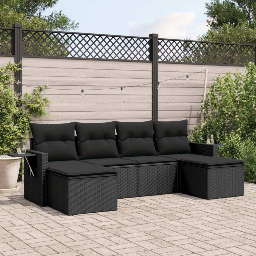 Sofasæt Til Haven 6 Dele Med Hynder Polyrattan - Sort / Uden bord