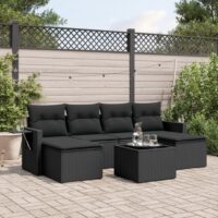 Sofasæt Til Haven 6 Dele Med Hynder Polyrattan – Sort / Med bord