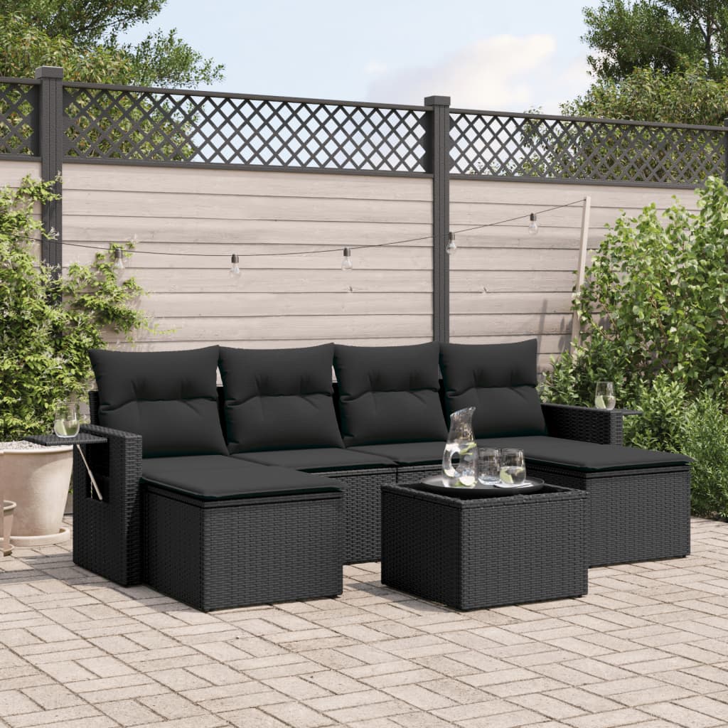 Sofasæt Til Haven 6 Dele Med Hynder Polyrattan - Sort / Med bord