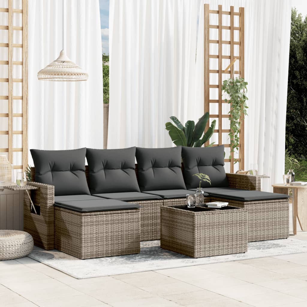 Sofasæt Til Haven 6 Dele Med Hynder Polyrattan - grå og mørkegrå / Med bord