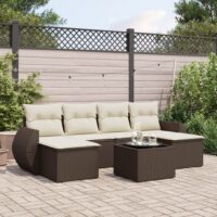 Sofasæt Til Haven 6 Dele Med Hynder Polyrattan – Brun og cremefarvet / Med bord