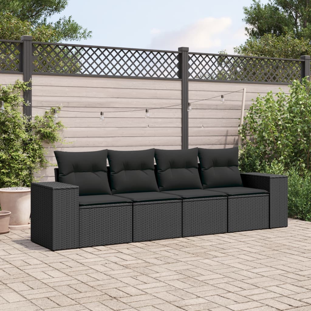 Sofasæt Til Haven 4 Dele Med Hynder Polyrattan - Sort / Uden bord