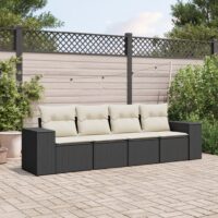 Sofasæt Til Haven 4 Dele Med Hynder Polyrattan – Sort og cremefarvet / Uden bord