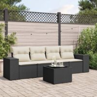 Sofasæt Til Haven 4 Dele Med Hynder Polyrattan – Sort og cremefarvet / Med bord