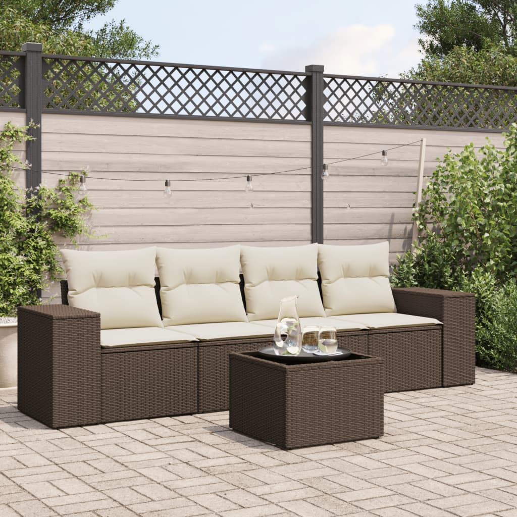 Sofasæt Til Haven 4 Dele Med Hynder Polyrattan - Brun og cremefarvet / Med bord